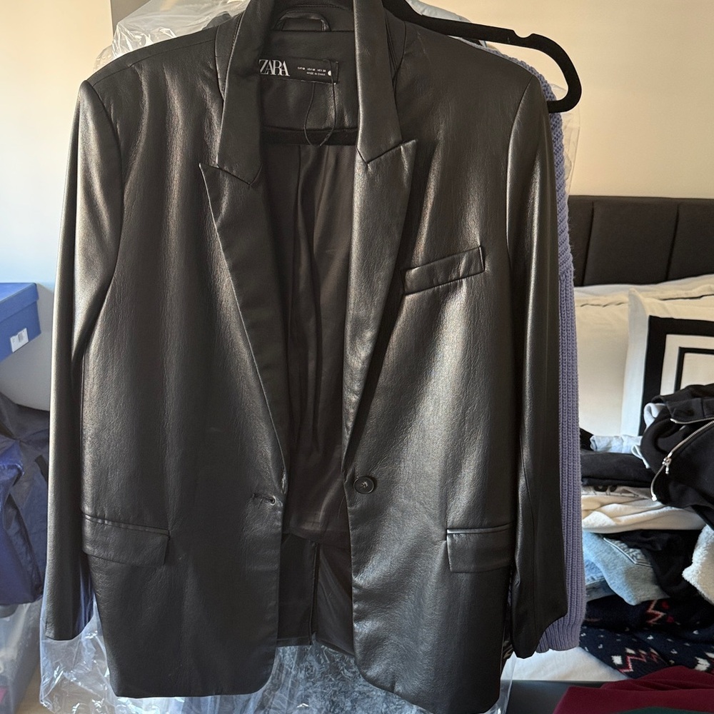 Zara Sleek Black Faux Leather Jacket